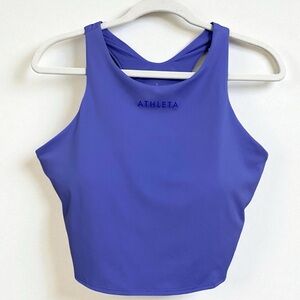 Athleta NEW Conscious Crop Training Sport Bra Logo Signature Purple Blue Size XL